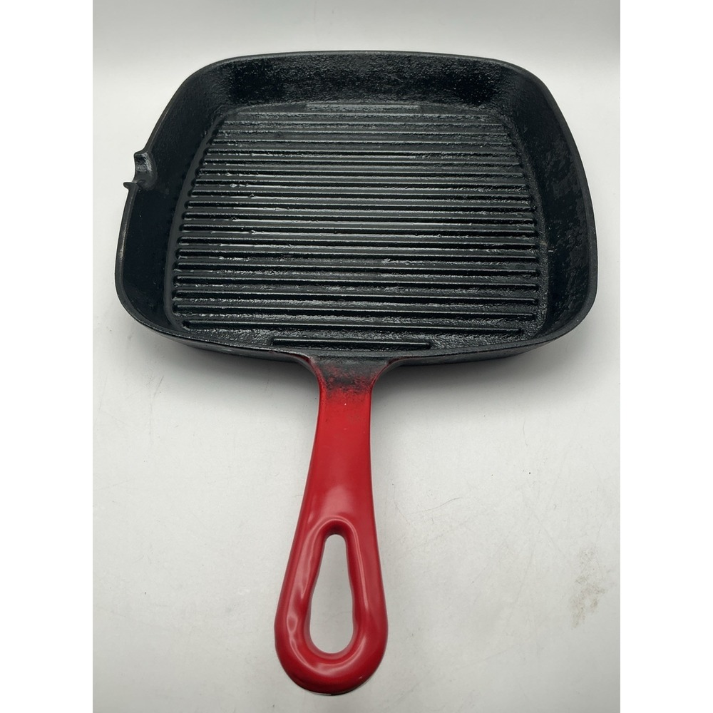 Cuisinart CI30-23 Chef's Enameled Cast Iron 9-1/4" Square Grill Pan RED Skillet